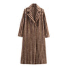 Autumn And Winter Women's British Style Woolen Striped Wide Coat