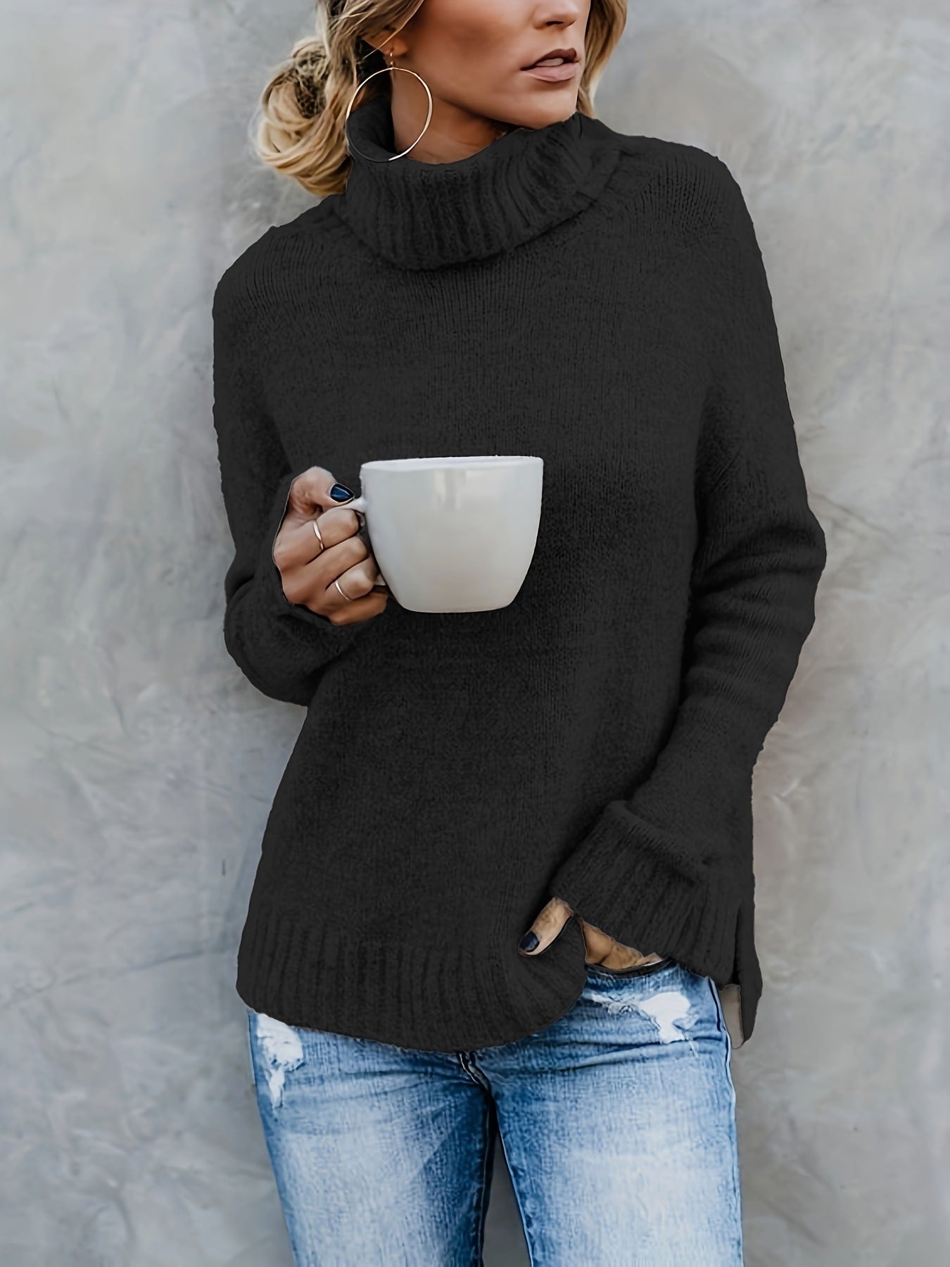 European And American Long Sleeve Turtleneck Solid Women's Sweater