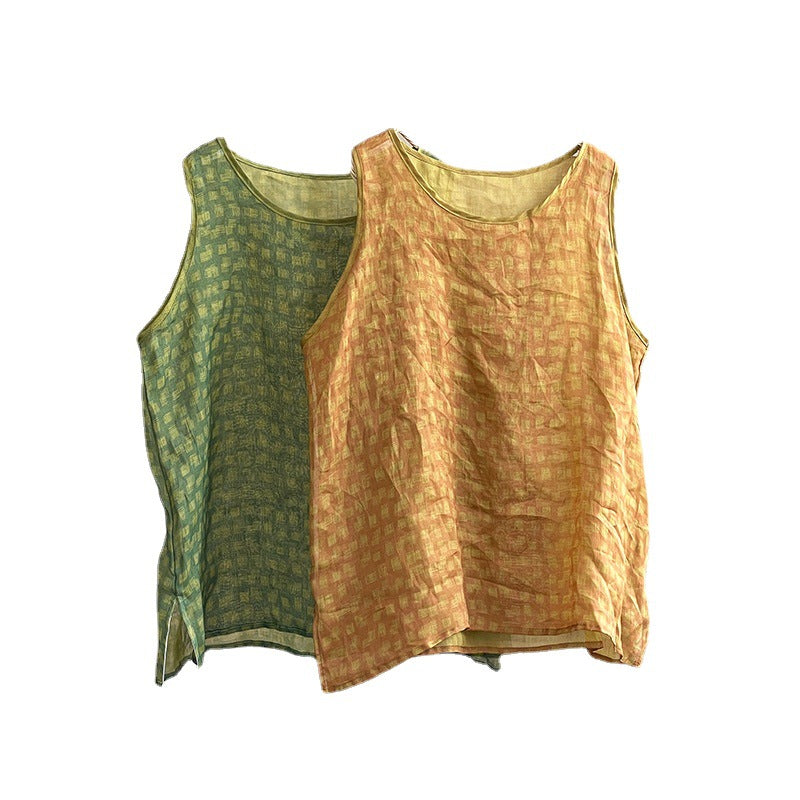 Printed Thin Ramie Artistic Plus Size Top Women's Clothing