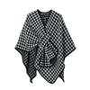 Black And White Buckle Loop Plaid Cross Shawl