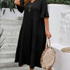 V-neck Stitching Multicolor Long Large Hem Plus Size Dress