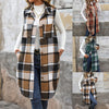 Women's Retro British Style Commute Leisure Lapel Long Plaid Coat