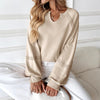 Solid Color Half-open Collar Stitching Lace Loose And Stylish Long Sleeves Sweater