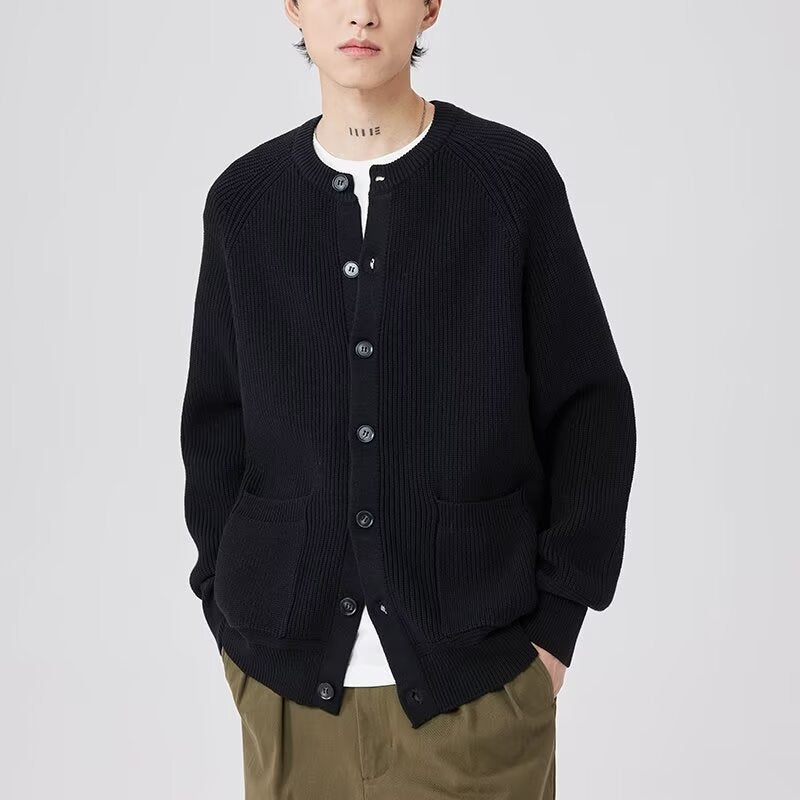 Men's Round Neck Loose Casual Trend Coat Black Sweater