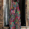 Women's Summer New Cotton Linen Suspender Trousers Printed Suspenders