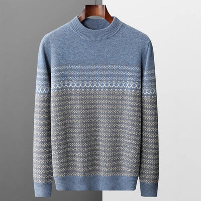 Men's Pure Wool Sweater Loose-fitting Casual Round-neck Color Matching