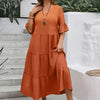 V-neck Stitching Multicolor Long Large Hem Plus Size Dress