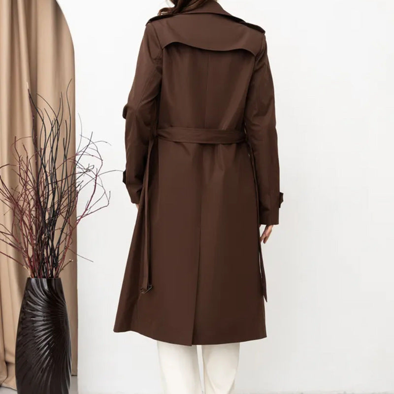 Cappotto antipolvere da donna doppiopetto in stile classico britannico con lacci