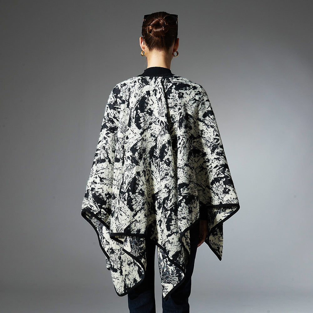 European And American Spring, Autumn And Winter Artificial Mink Hair Ink Painting Jacquard Shawl