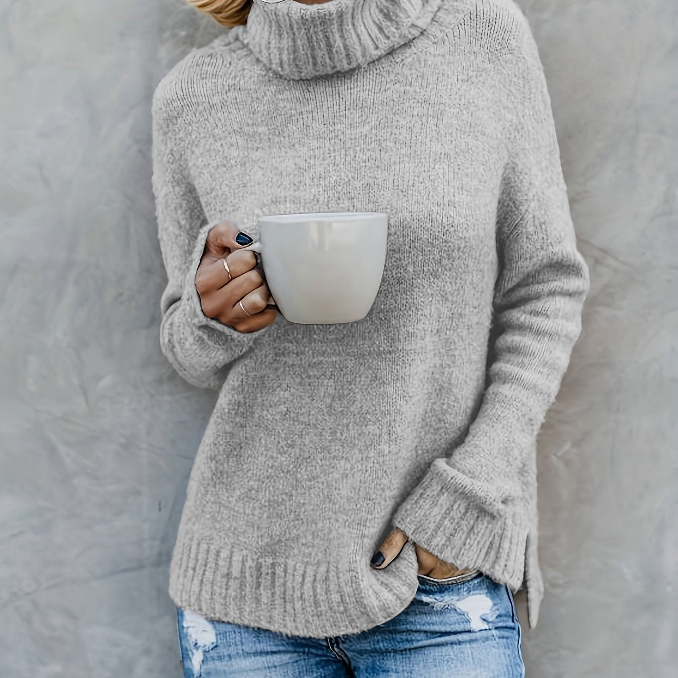 European And American Long Sleeve Turtleneck Solid Women's Sweater