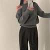 Retro Crew Neck Hollow Out Shoulder-baring Loose Sweater