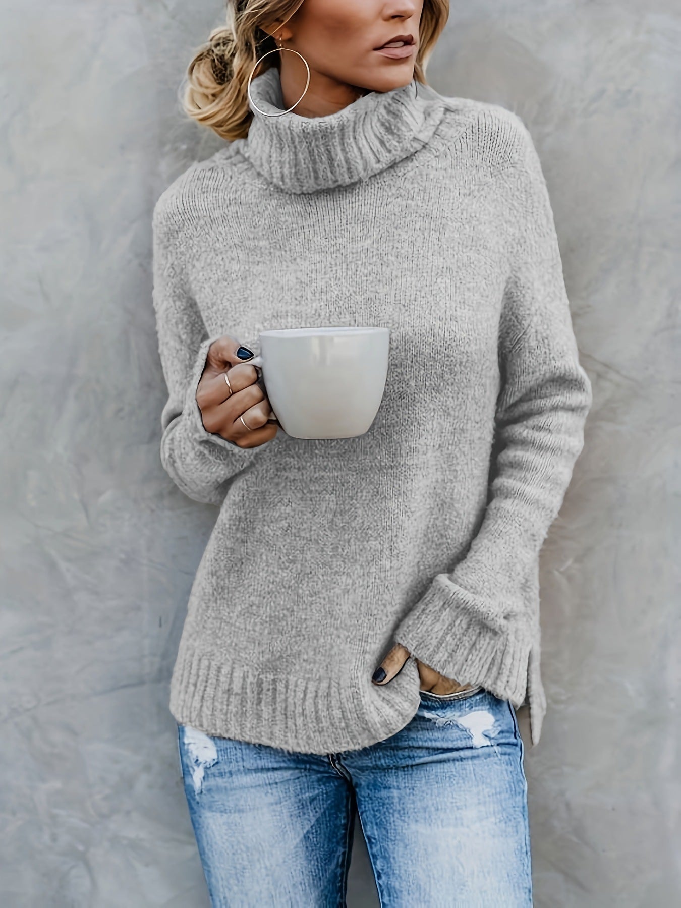 European And American Long Sleeve Turtleneck Solid Women's Sweater