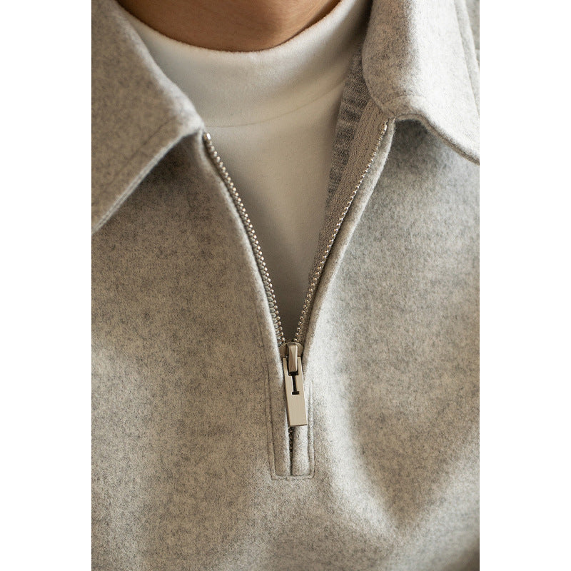 Half Zipper And Lapel Sweater For Men Spring And Autumn New