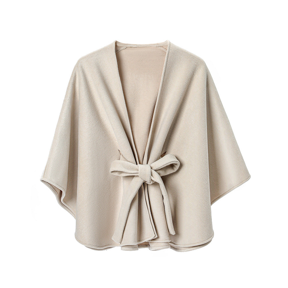 Women's Double-sided Solid Color Beige Belt Shawl
