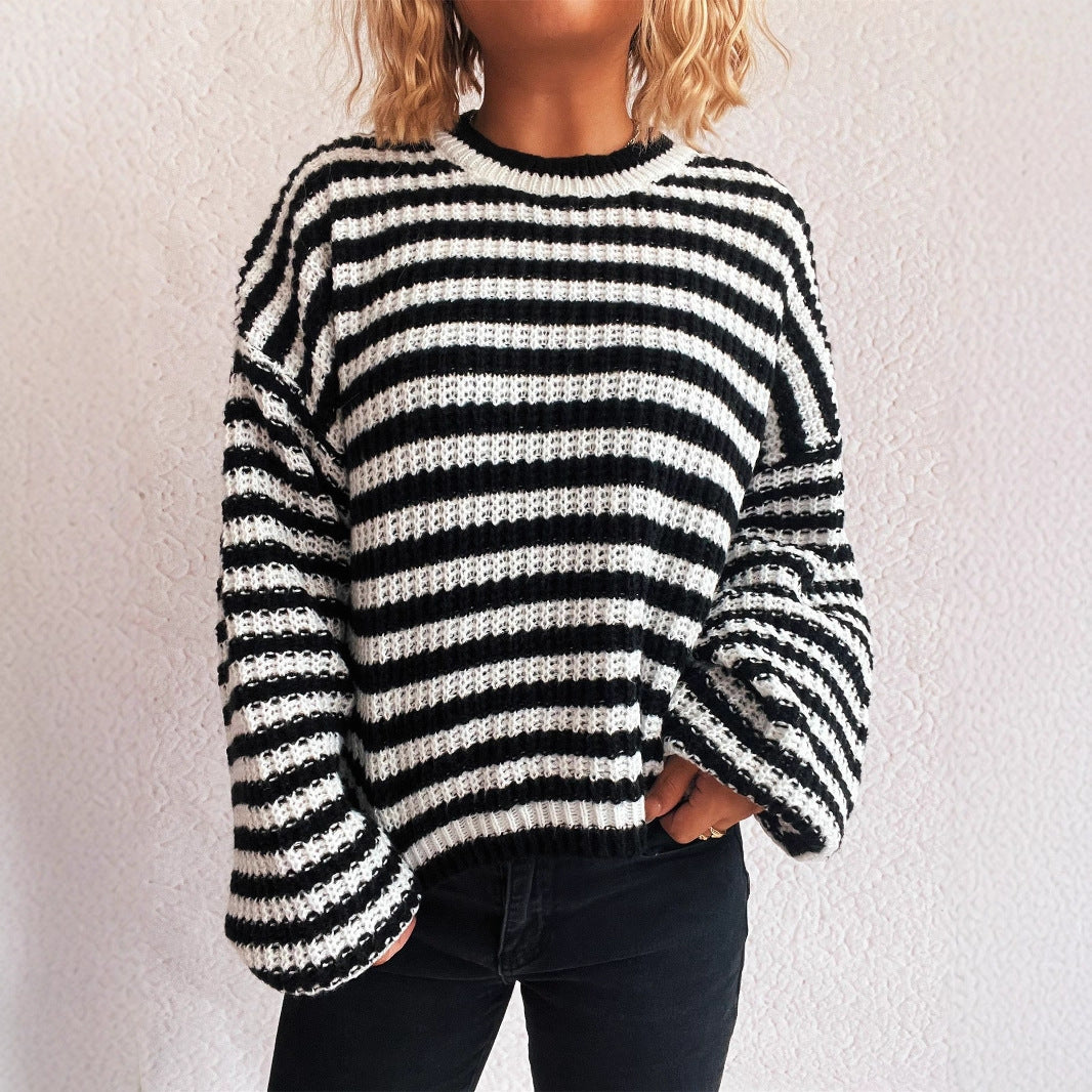 Maglione pullover ampio a maniche lunghe con scollo rotondo, nuovo stile vintage, per autunno e inverno, per donna
