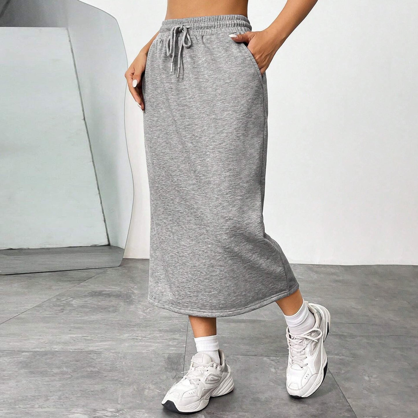 Sports Leisure Commute Loose Elastic Waist Solid Skirt