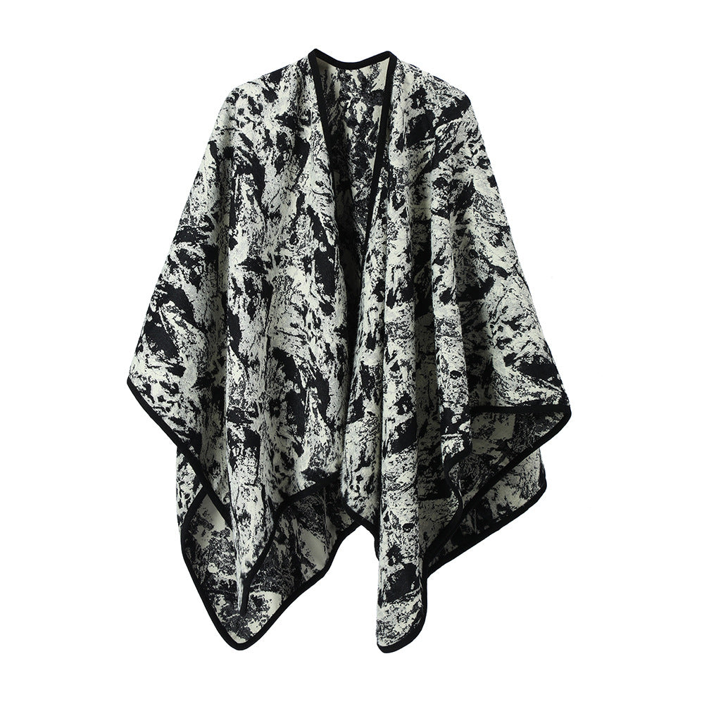 European And American Spring, Autumn And Winter Artificial Mink Hair Ink Painting Jacquard Shawl