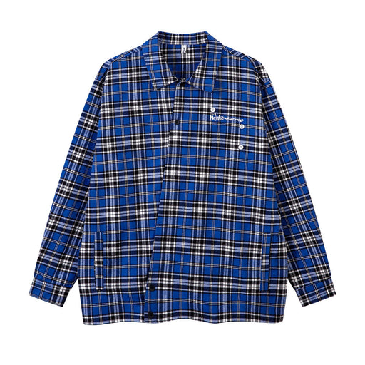 Embroidered Button Plaid Long-sleeved Shirt For Boys