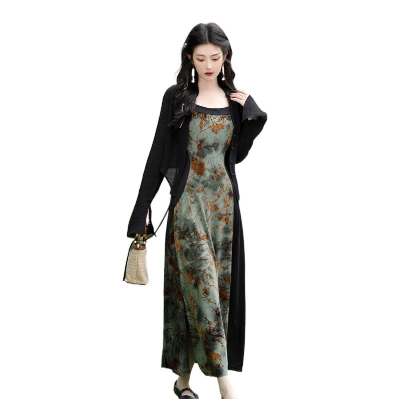 Retro National Style Beautiful Printed Tie-dye Dress Women's Two-piece Set