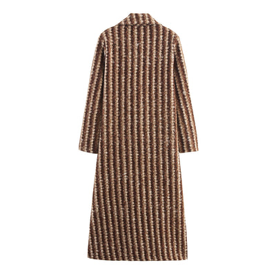 Autumn And Winter Women's British Style Woolen Striped Wide Coat