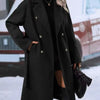 Women's Solid Color Polo Collar Lace Up Double Breasted Long Trench Coat