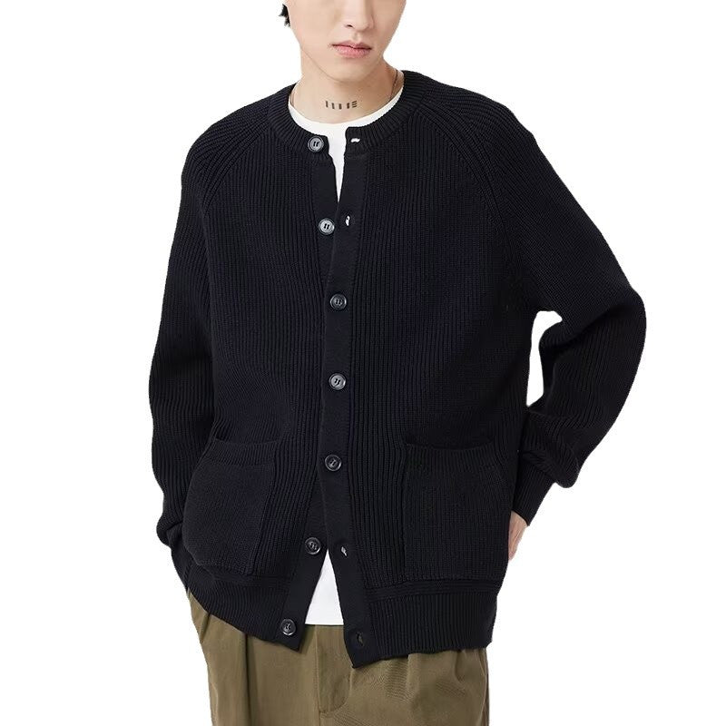 Men's Round Neck Loose Casual Trend Coat Black Sweater