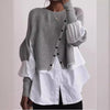 Autumn And Winter Pullover Women's Stitching Shirt Fake Two-piece Fashion
