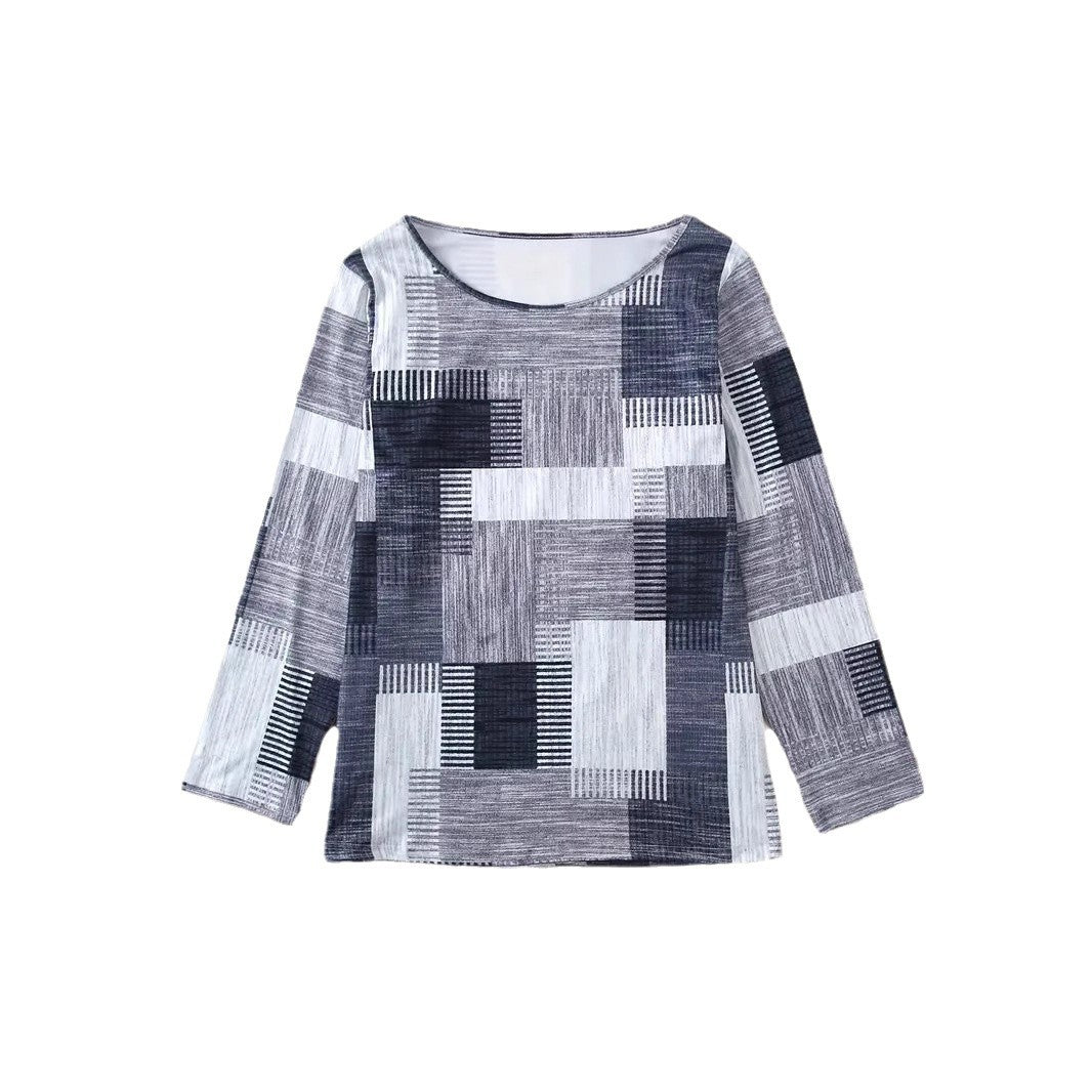 Casual Versatile Geometric Round Neck Long Sleeve Top
