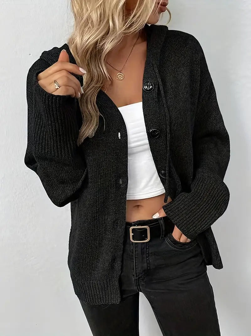 Solid Color Hooded Single-breasted Sweater