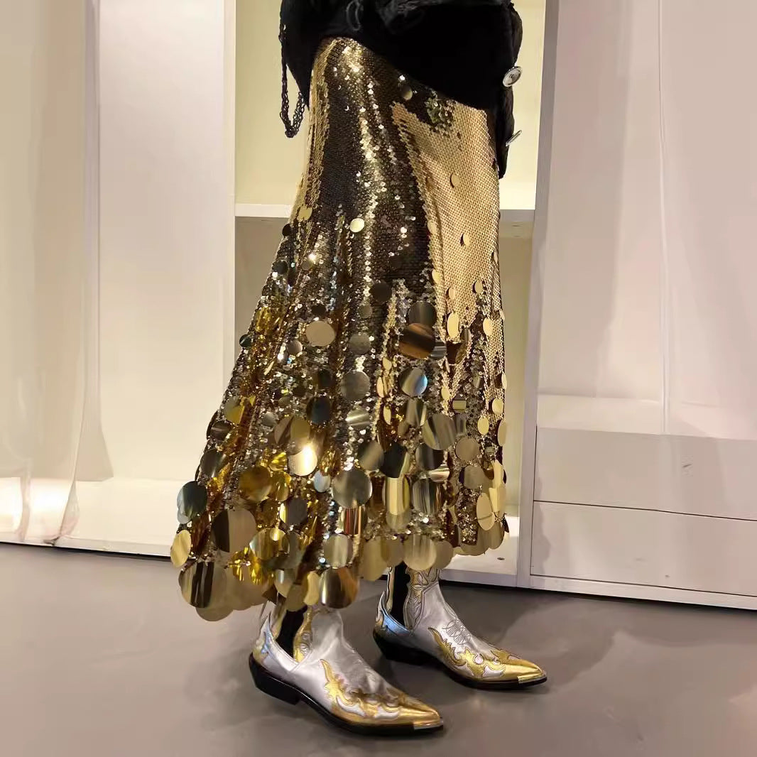 Spring New Party Fashion Plus Size Gongda Sequins Glitter Skirt