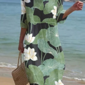 Lady's Long-sleeved Round-neck Dress