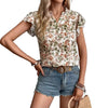 Top da donna con scollo a V, maniche corte a volant