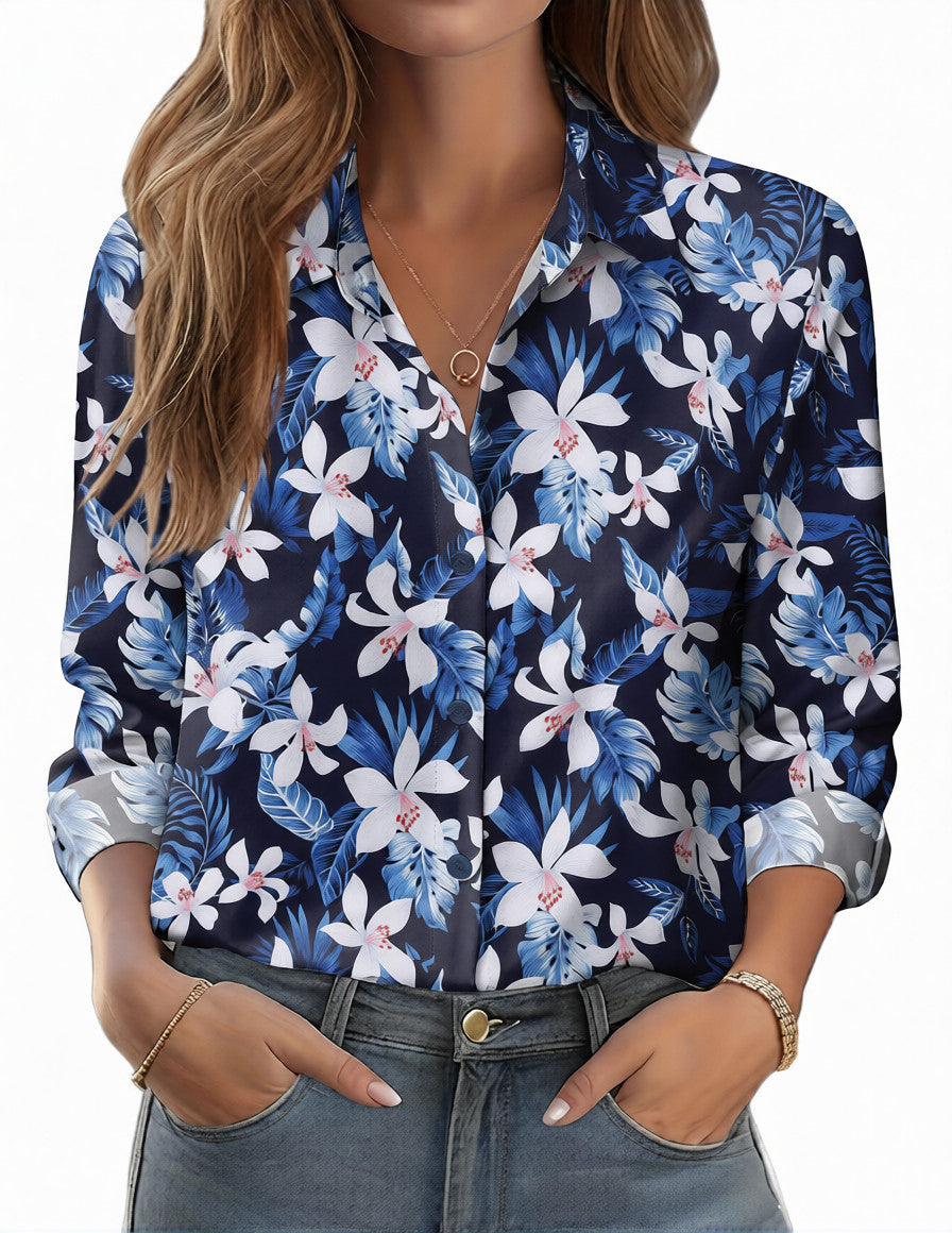 Womens 3D-printed Floral Loose-fit Blouse