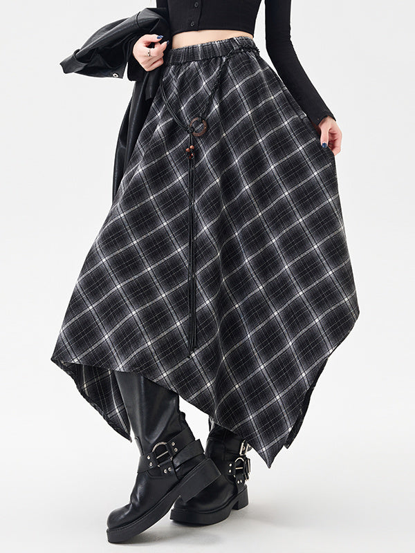Irregular Plaid Skirt Women's Retro Plaid