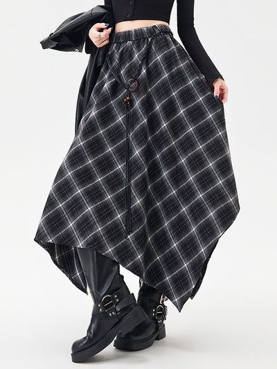 Irregular Plaid Skirt Women's Retro Plaid