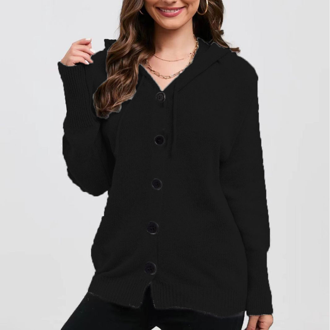 Maglione monopetto con cappuccio in tinta unita da donna