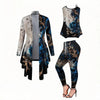 European And American Ladies Casual Floral Print Long Sleeve Asymmetric Coat Camisole And Leggings 3 Piece Set