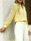 New V-neck Lace-trimmed Patchwork Long-sleeve Top