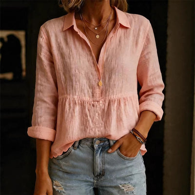 Camicia a maniche lunghe da donna casual in cotone e lino