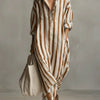 Loose V-neck Long Striped Shirt Dress