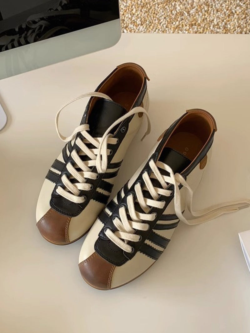 Thick Bottom Cowhide Lace-up Special-interest Design Color Matching Bowling Shoes