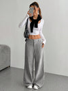 Casual Women's Front And Back Pockets Loose Solid Color Pockets Mopping Wide Leg Pants