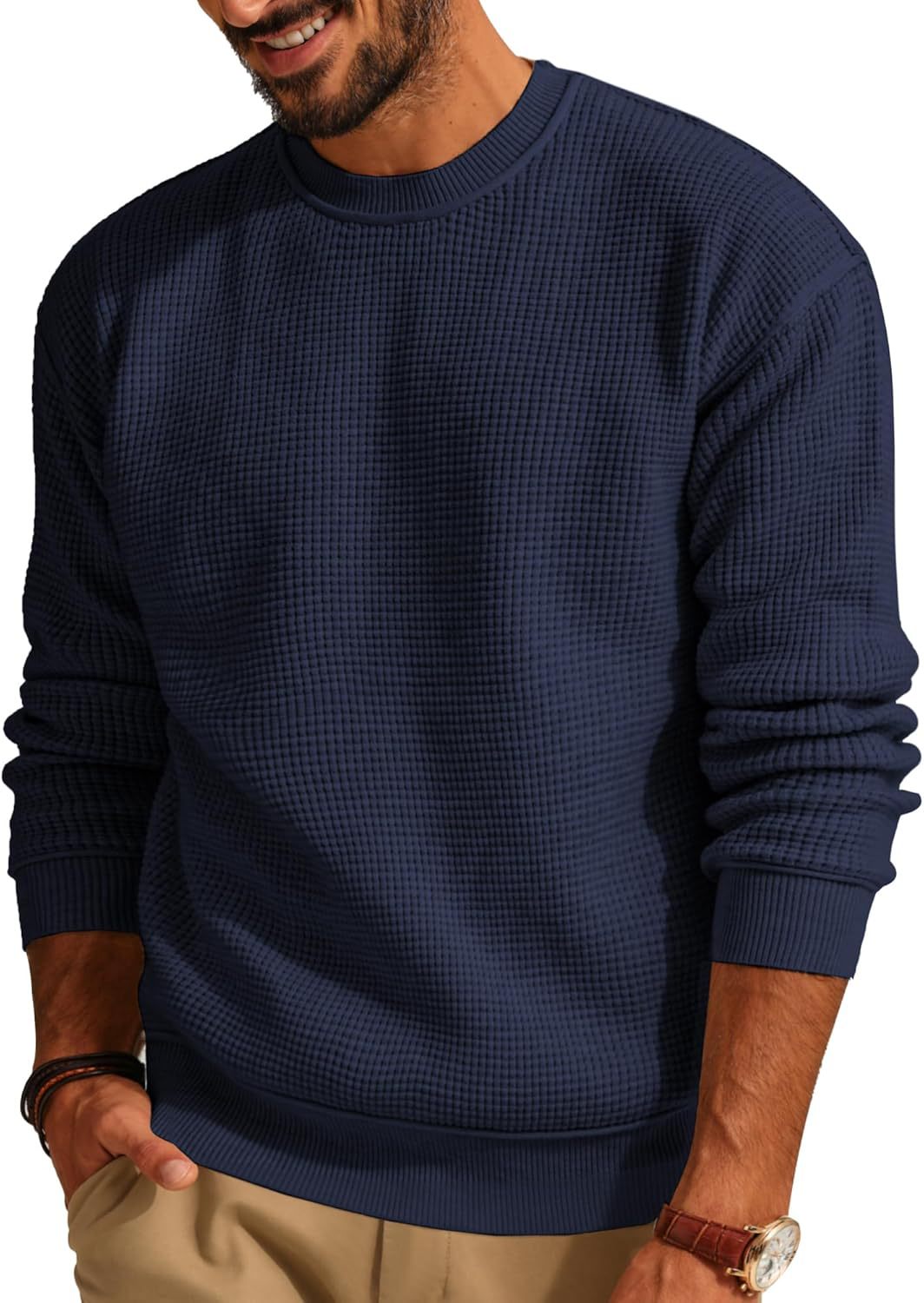 Maglione da uomo a girocollo in maglia a nido d'ape, top casual
