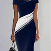 Elegant Black-and-white Contrast Long-sleeve Slim-fit Midi Dress