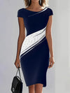 Elegant Black-and-white Contrast Long-sleeve Slim-fit Midi Dress