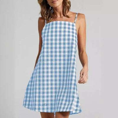 Classic Plaid Bohemian Sundress With Straps