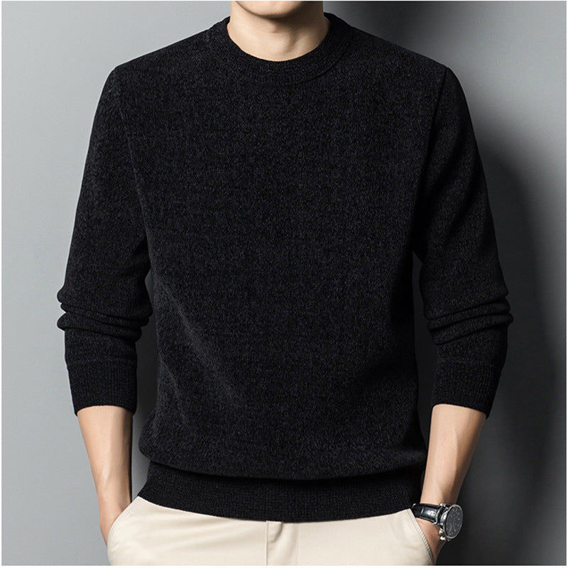 Fleece-lined Keep Warm Pure Color Men's Sweater