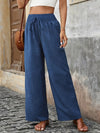 Womens Cotton-Linen Elastic-Waist Cropped Casual Pants