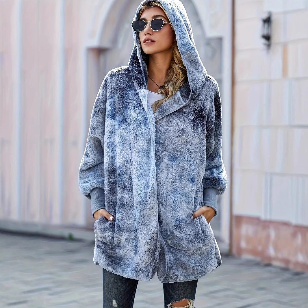 Furry Coat Long Sleeve Women's Warm Clothing Hooded