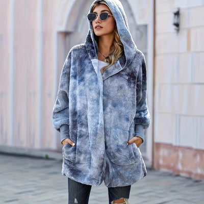 Furry Coat Long Sleeve Women's Warm Clothing Hooded